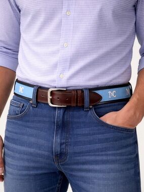 North Carolina Tar Heels Canvas Belt Leather Trim UNC Logo Belt 38